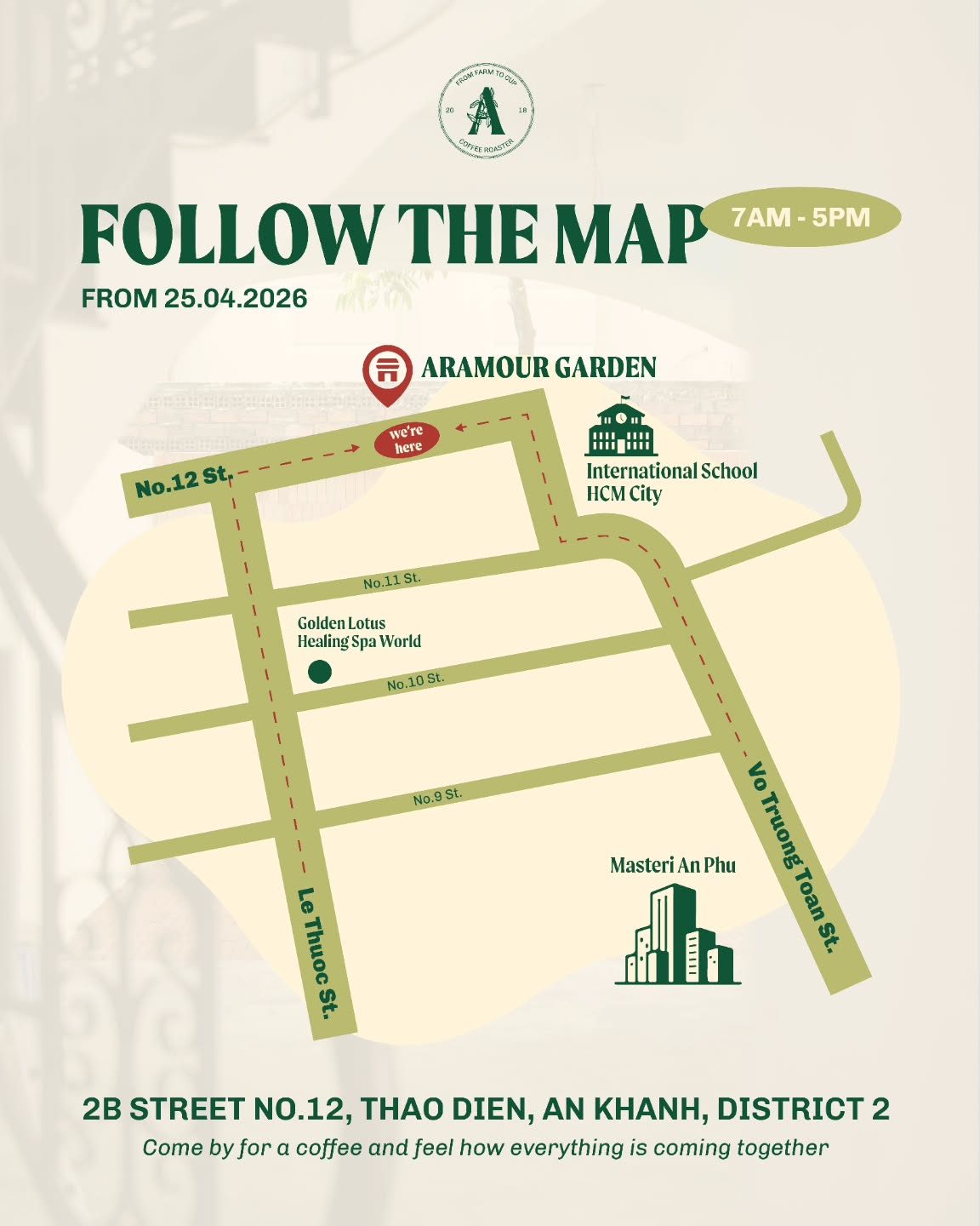 Aramour's real "Follow the Map" directions graphic to Ara Garden