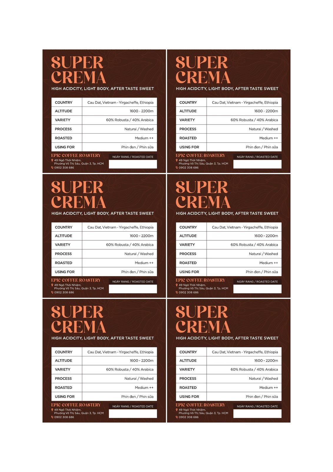 Super Crema — Epic coffee label