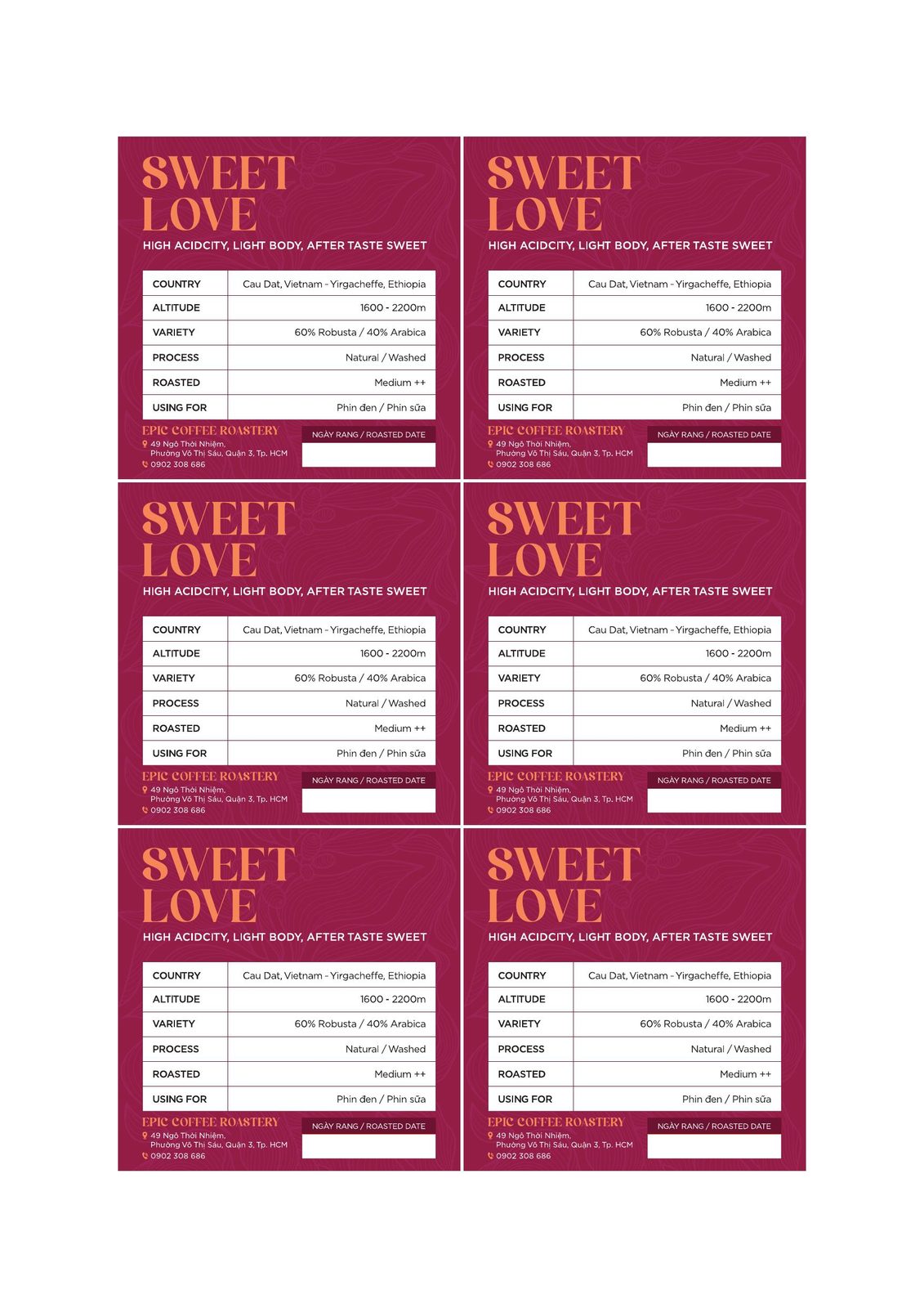 Sweet Love — Epic coffee label