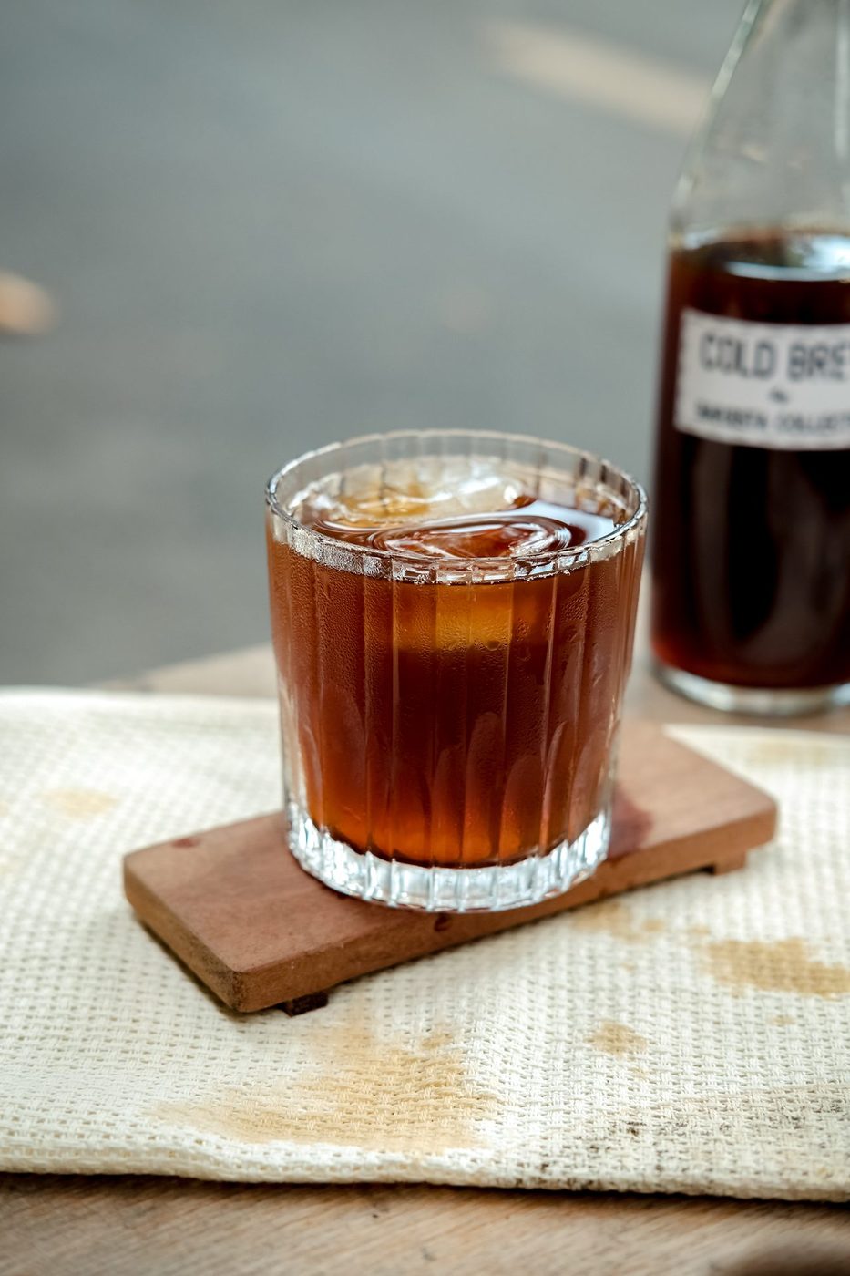 Cold brew bottle series; splash/action photography, single-origin bags