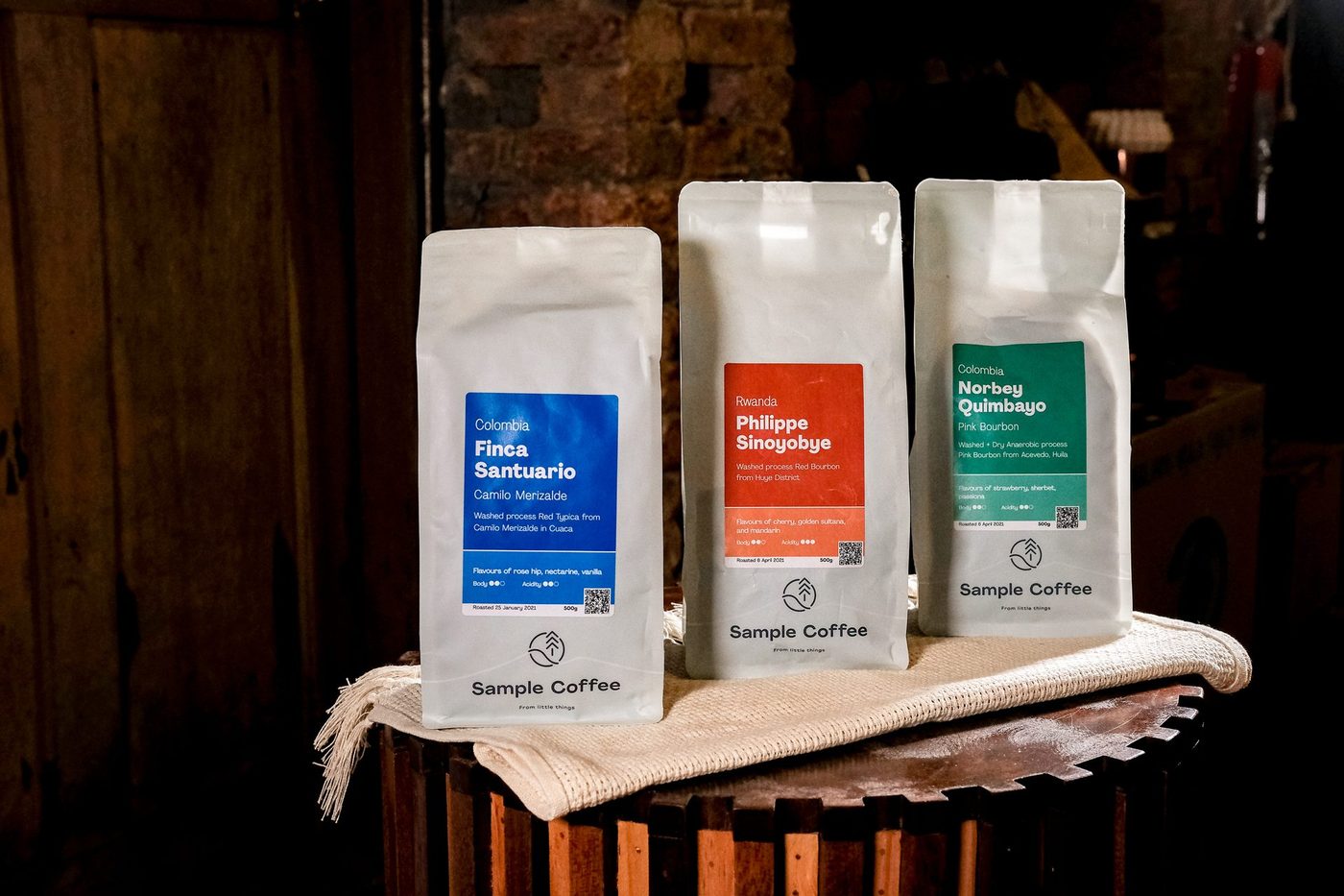 Sample Coffee bag series; dark moody product styling