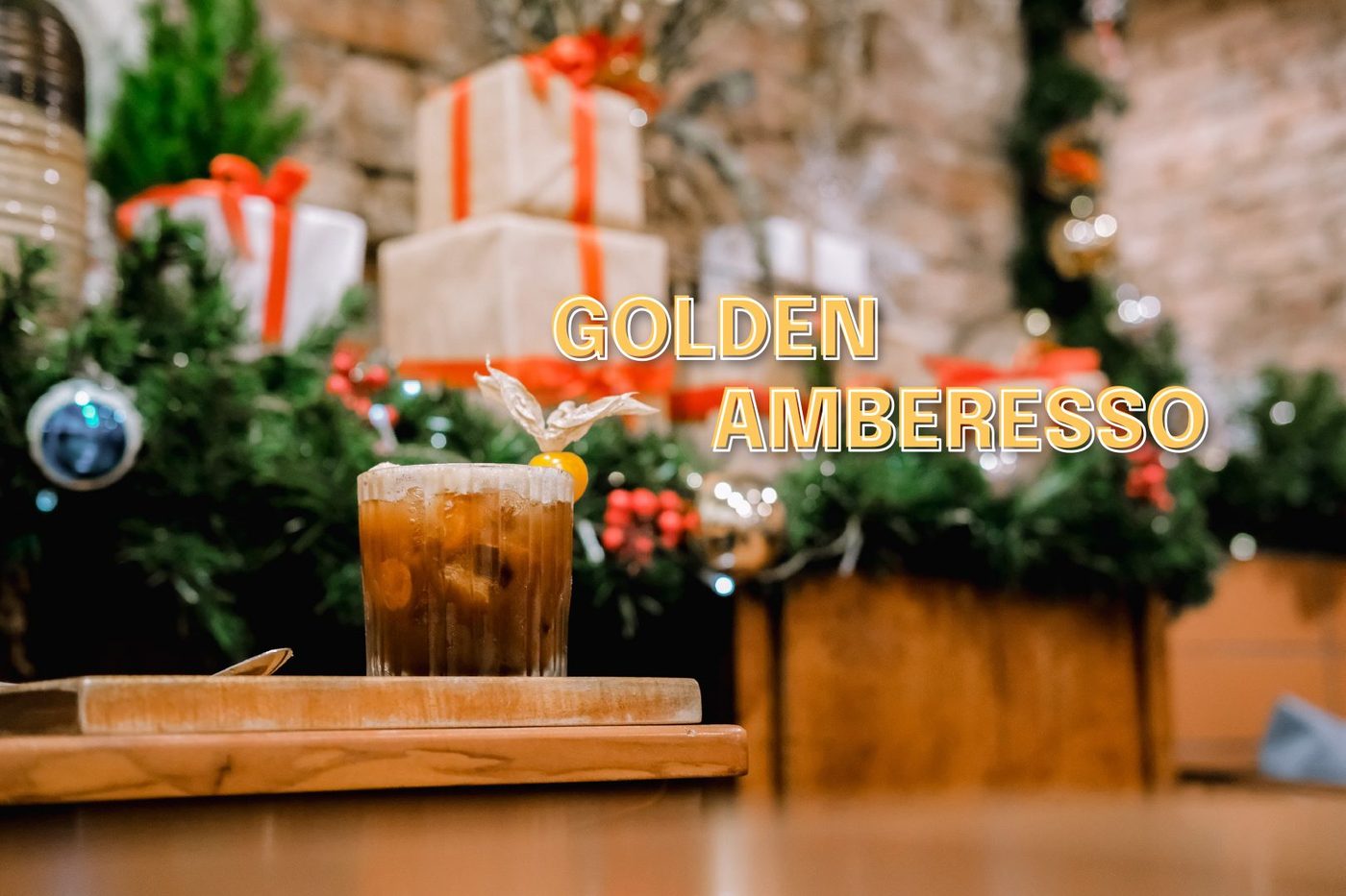 Christmas; festive decor, holiday drinks, branded graphics