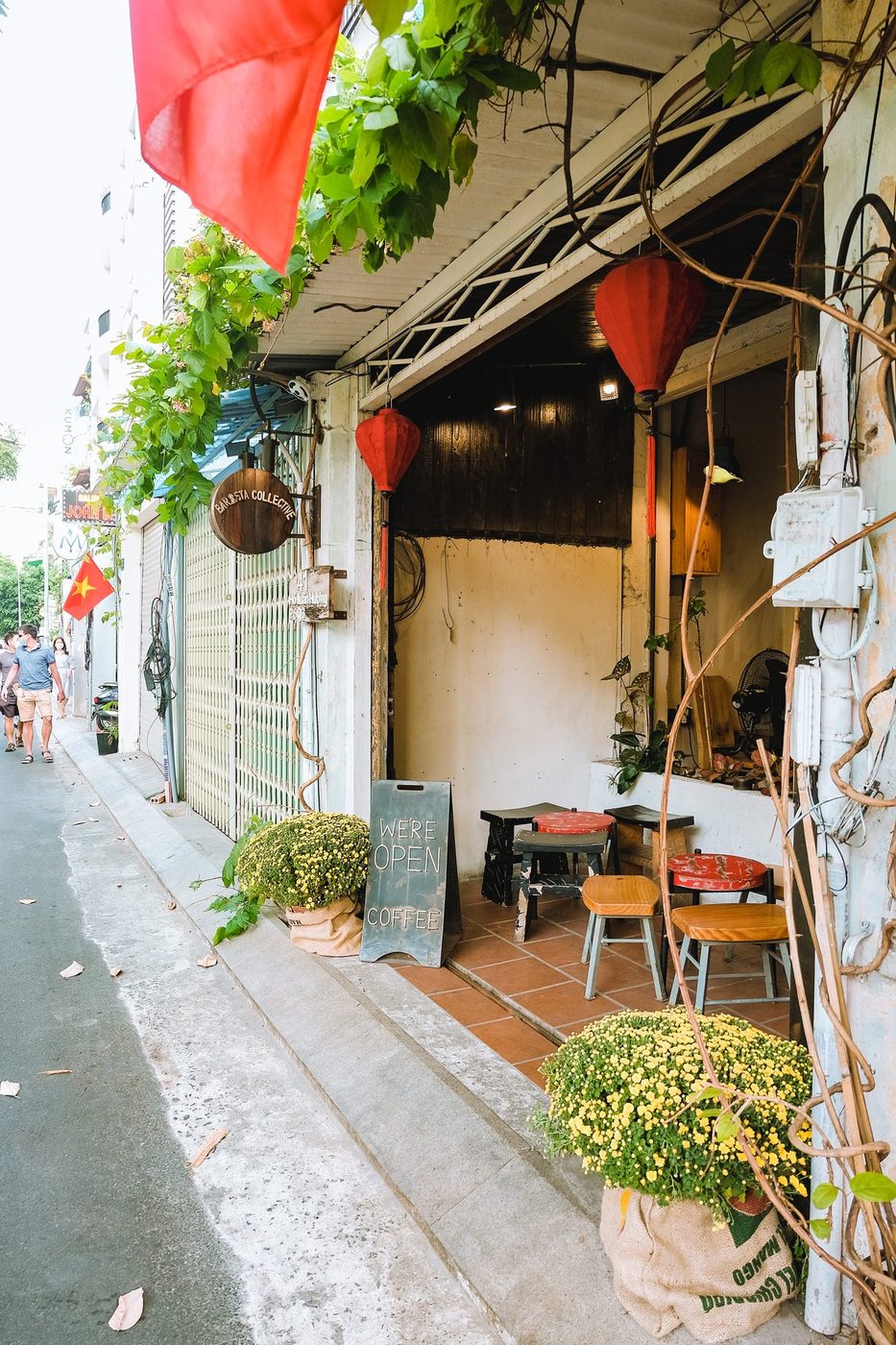 Largest month; Tết street atmosphere, vine facade, serving trays