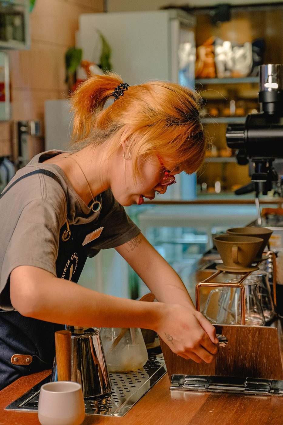 Featured barista portrait series; pink rattan customers, art event