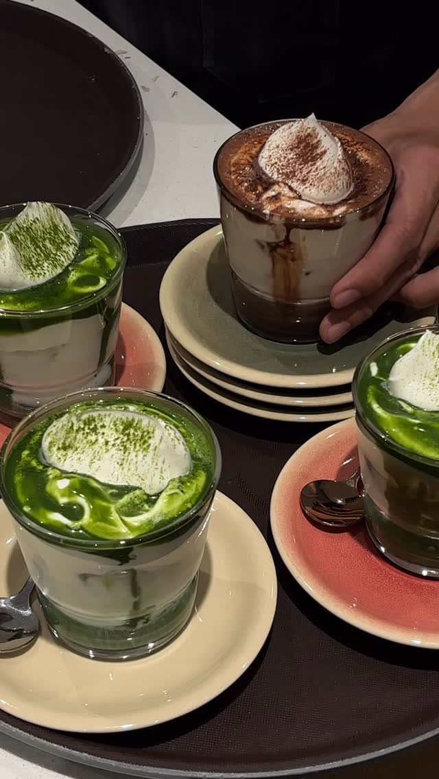 Layered matcha drinks