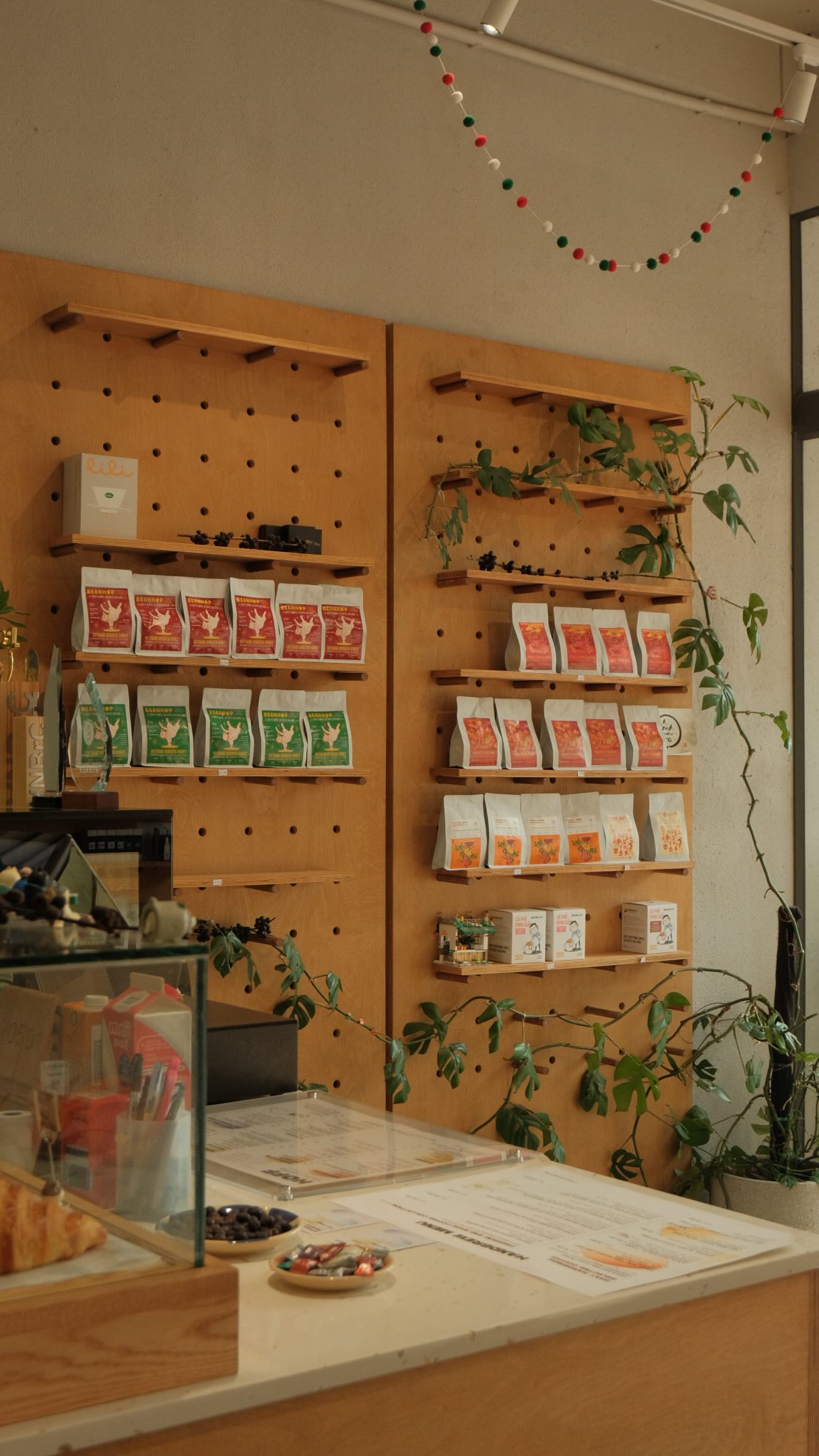 Retail shelf of BeanHop roasted coffee