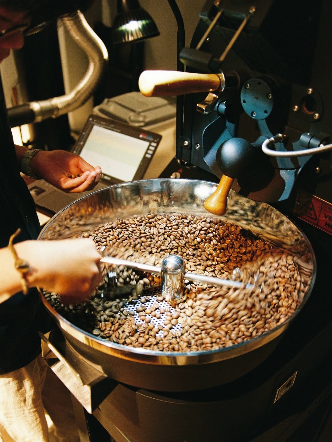 Roasting beans at Roastery Oshima's