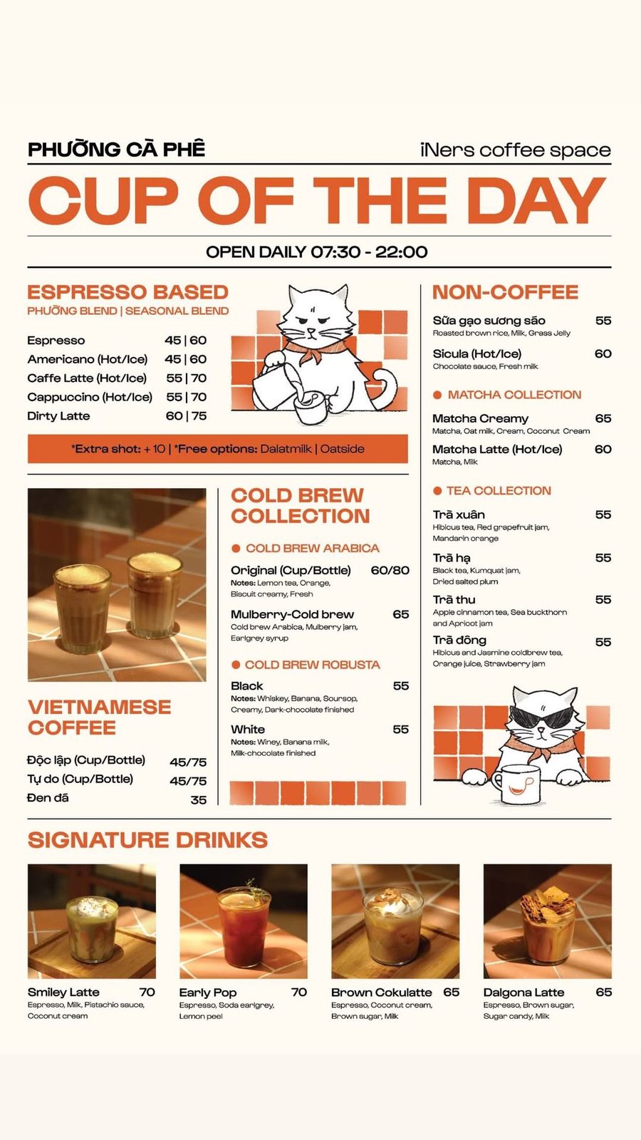 Phường Cà Phê CUP OF THE DAY menu board with prices